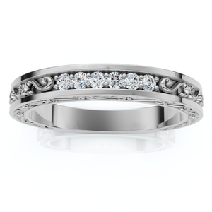 Stackable Diamond Wedding Ring Scroll Pattern Band 14k Gold Lab Grown (F-G, VS)