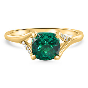 1 1/2Ct Cushion Emerald & Diamond Ring 10k Gold Lab Grown Engagement Fashion (G-H, VS2-SI1)