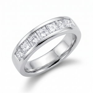 1 Ct Princess Cut Channel Set Diamond Wedding Ring 14K White Gold (G-H, SI)