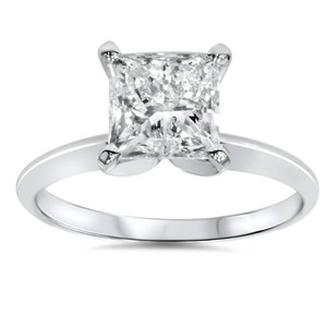 1ct Solitaire Princess Cut Diamond Engagement Ring 14K White Gold (G-H, I1)