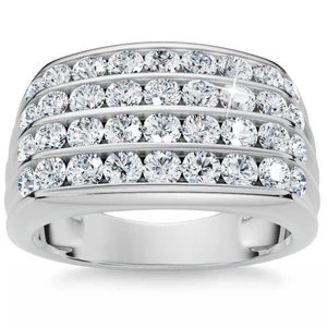Men's 2Ct Diamond Ring Gold Multi Row Wedding Anniversary Band Lab Grown (F-G, VS)