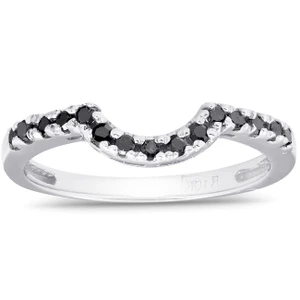 1/4ct Black Diamond Curved Ring 14k White Gold (Black, )