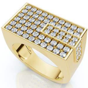 Men's 1CT Diamond Rectangle Cluster Ring 10k Yellow Gold (H-I, I1)