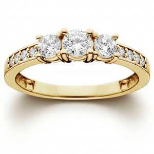 1ct 3 Stone Diamond Engagement Ring 14K Yellow Gold (I-J, I2-I3)