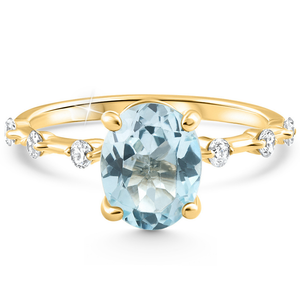 2 1/4Ct Oval Blue Topaz Diamond Ring White or Yellow Gold Lab Grown (F-G, VS)