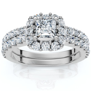 1.50Ct Princess Cut Halo Diamond Engagement Wedding Ring Set 14k Gold Lab Grown (F-G, VS)