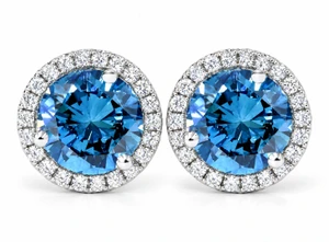 2 1/10ct Blue & White Diamond Halo Studs 10K White Gold Lab Grown (G-H, SI)