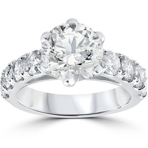 4 1/2ct Round Enhanced Diamond Engagement Ring 14K White Gold (H-I, I1)