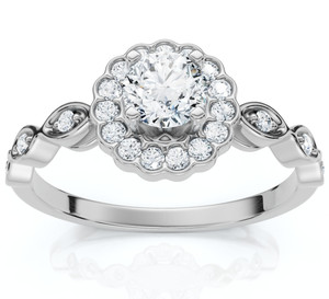 1Ct Diamond Vintage Halo Engagement Ring 14k White Gold Lab Grown (F-G, VS)