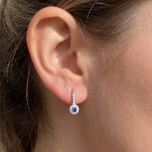 1/3ct Blue Sapphire & Diamond Drop Earrings 10K White Gold (G-H, I2-I3)