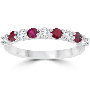 1/2CT Ruby & Diamond Wedding Ring 10K White Gold (H-I, I1)