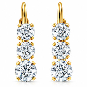 1 1/2Ct 3-Stone Diamond Leverback Hoops Women's Earrings 14k Gold 1/2" Tall Lab (E-F, VS)