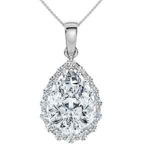 Certified 3.40Ct Pear Shape Diamond Halo Dangle Penadnt 14k Gold Lab Grown 1" (F-G, VS)