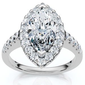 1 3/8ct Marquise Halo Diamond Ring 14K White Gold (G-H, I1)