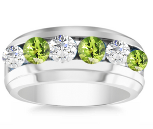 Mens 4ct Peridot Ring MR1717 White Gold Size 8.5 Alternating Peridot (G-H, VS2-SI1)