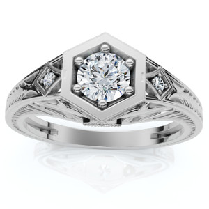 1/3Ct Diamond Art Deco Diamond Engagement Ring 14k Gold Lab Grown (F-G, VS)