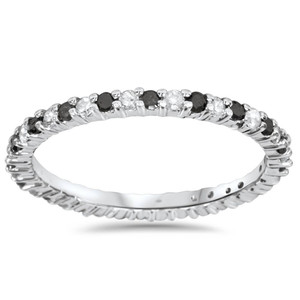 1/2ct Black & White Diamond Eternity Ring 14K White Gold (G-H, I2-I3)