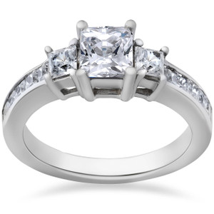 Princess Cut Diamond Engagement Ring 3-Stone 1 1/2ct 14k White Gold (H-I, I1)