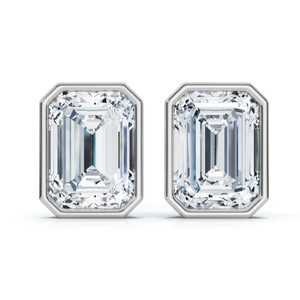 2Ct TW Emerald Cut Bezel Diamond Studs 14k Gold Lab Grown Earrings (F-G, VS)