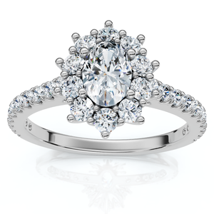 1Ct TW Oval Halo Diamond Engagement Ring 14k Gold or Platinum Lab Grown (E-F, VS)