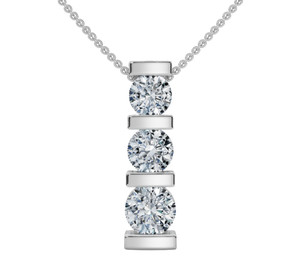 1ct 3-Stone Diamond Bar Set Pendant 14 Karat White Gold (H-I, I2-I3)