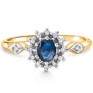 Women's Sapphire and Diamond Floral Designed Ring in Solid Gold (I-J, I1)