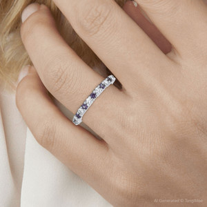 1/2ct Alexandrite & Diamond Half Eternity Ring 14K White Gold SZ5 (Not Enhanced) (G-H, SI)