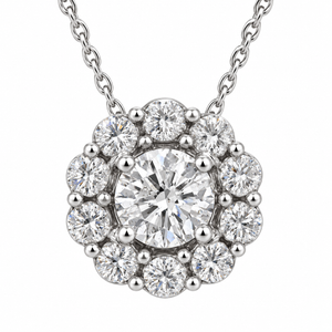 1ct Diamond Halo Pendant 14K White Gold (I-J, I2-I3)