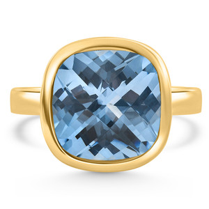 Cushion Blue Topaz Alexa Bezel Ring 14k Yellow Gold
