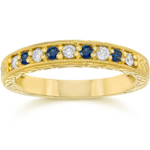 1/4Ct Blue Sapphire & Diamond Vintage Ring 14K Yellow Gold (I-J, I1)