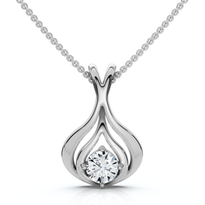 1/5Ct Solitaire Lotus Diamond Pendant 14k Gold 18" Necklace Lab Grown (E-F, VS)