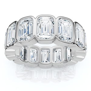 8Ct Emerald Cut Bezel Diamond Eternity Band 14k Gold/Pt Wedding Ring Lab Grown (E-F, VS)