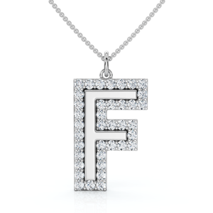 F Initial Diamond Pendant 1 1/3Ct TW 1" Tall 14k Gold Women's Necklace Lab Grown (E-F, VS)