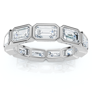 3Ct Emerald Cut Diamond Bezel East West Eternity Ring Gold or Platinum Lab Grown (E-F, VS)