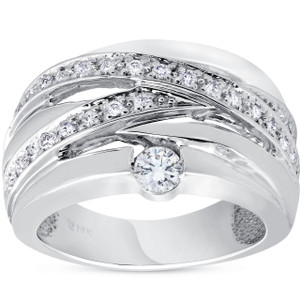 3/4 ct Diamond Womens Wide Solitaire Right Hand Ring 14k White Gold Multirow (G-H, I1)
