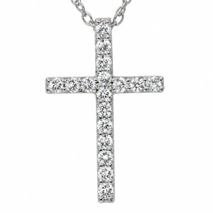 1/10ct Diamond Cross Pendant 10K White Gold 1/2" Tall (J-K, I2-I3)