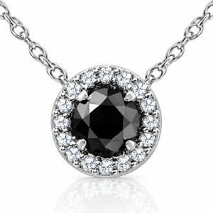 1 1/8ct Black White Diamond Solitaire Pave Halo Pendant (G-H, I2-I3)