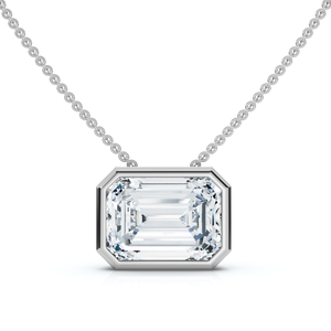 2Ct Solitaire Bezel Emerald Diamond East West Pendant 14k Gold Necklace Lab Grown (E-F, VS)