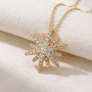 1Ct TW Round Cut Starburst Diamond Pendant 14k Yellow Gold Lab Grown Necklace (G-H, SI)