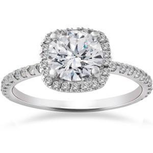 2Ct Cushion Halo Lab Grown Diamond Engagement Ring 14K White Gold (F-G, VS2-SI1)