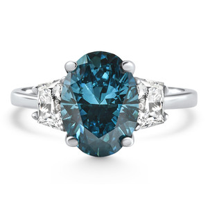3.63Ct Blue Oval & Trapezoid Diamond Engagement Ring 14k White Gold Lab Grown (F-G, VS)