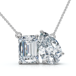 2Ct Pear and Emerald Cut Two Stone Toi et Moi Pendant 14k Gold Lab Grown (E-F, VS)
