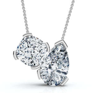 2Ct Cushion and Pear Toi et Moi Diamond Pendant 14k Gold or Pt Lab Grown (E-F, VS)