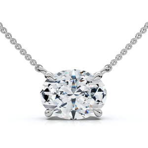 1Ct Solitaire Oval Diamond Pendant 14k Gold Women's 18" Chain Lab Grown (E-F, VS)