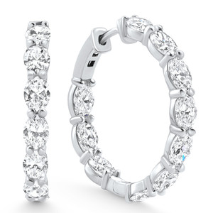 6Ct TW Oval Diamond Inside Outside Hoops Vault Lock 14k White Gold Lab Grown (E-F, VS)