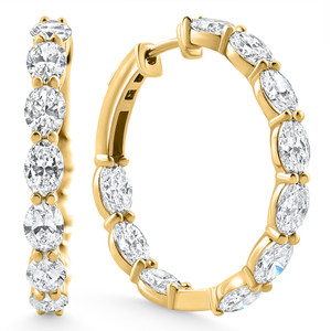 8Ct TW Oval Diamond Inside Outside Hoops Vault Lock 14k Yellow Gold Lab Grown (E-F, VS)