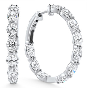 8Ct TW Oval Diamond Inside Outside Hoops Vault Lock 14k White Gold Lab Grown (E-F, VS)