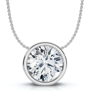 1Ct Certified Bezel Round Cut Diamond Pendant 14k Gold 18" Necklace Lab Grown (F-G, SI)