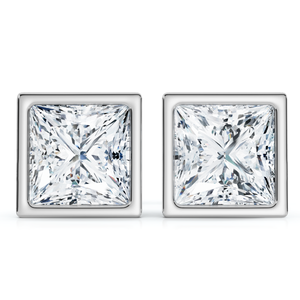 Princess Cut Diamond Bezel Set Studs 14k Gold Lab Grown (E-F, VS)