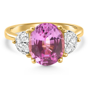 4.89Ct Pink Sapphire & Half Moon Diamond Ring 14k Yellow Gold Lab Grown (E-F, VS)